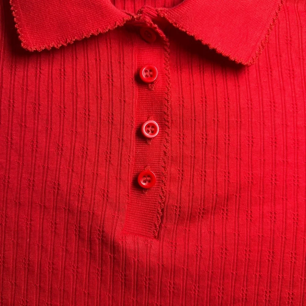 Red Collared Button-Up Top - Picture 4 of 9